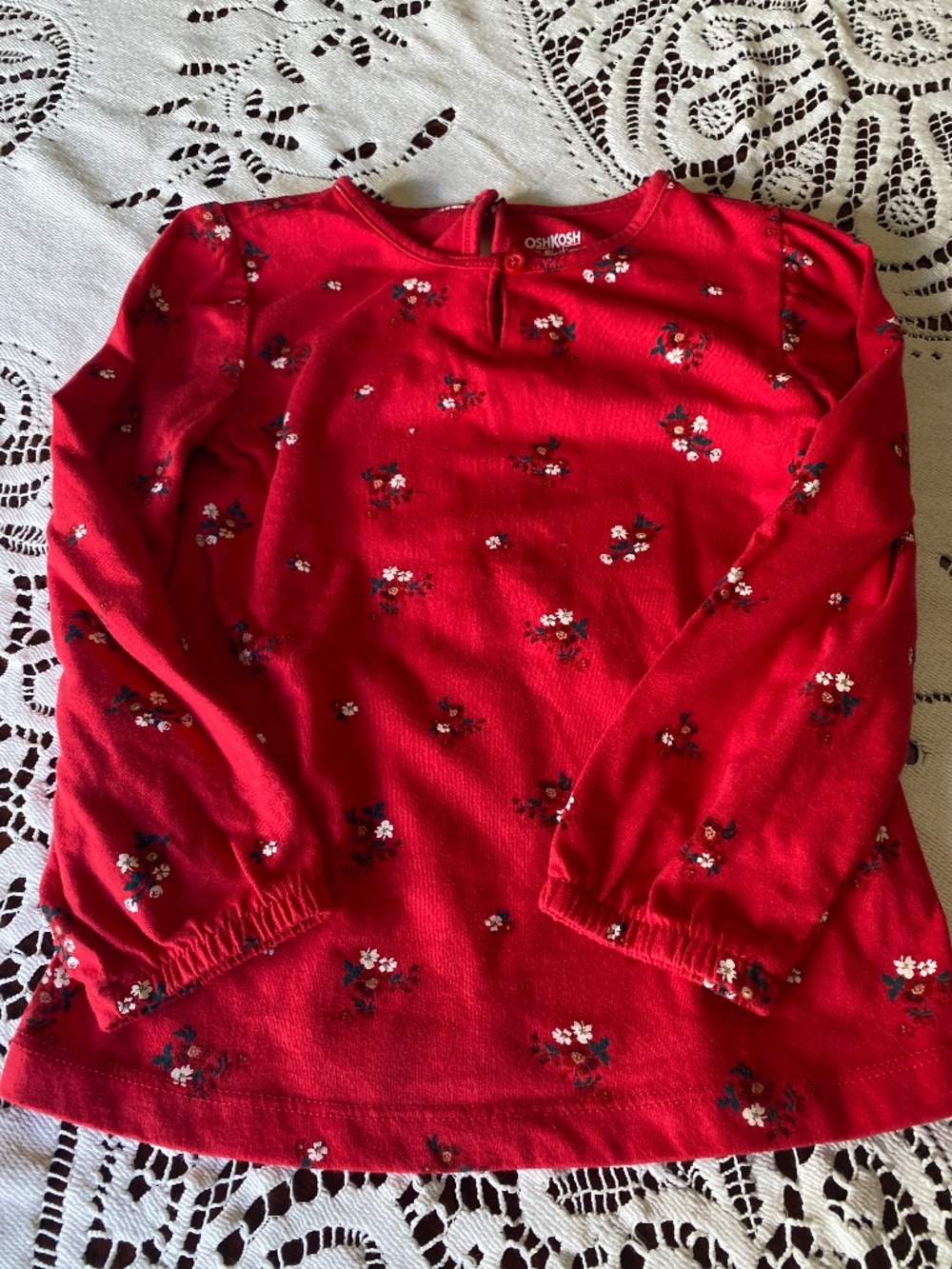 Red Oshkosh, long sleeve floral blouse.